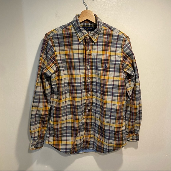 Ralph Lauren Blue Yellow Plaid Lined Long Sleeve Button Down Shirt Men’s Med. - Picture 2 of 7